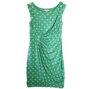 Dress Barn Size 10 Green & White Polka Dot Retro Cinched Side Knee Length Dress